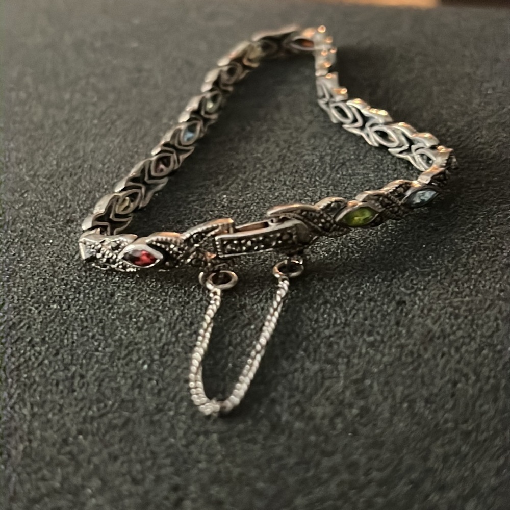 *Vintage 925 multi gem 7” Bracelet - Picture 3 of 6